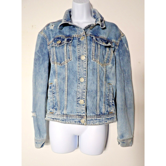 American Eagle Jean Jacket Womens Small Button Up Distressed Trucker 90s Y2K - Picture 1 of 11